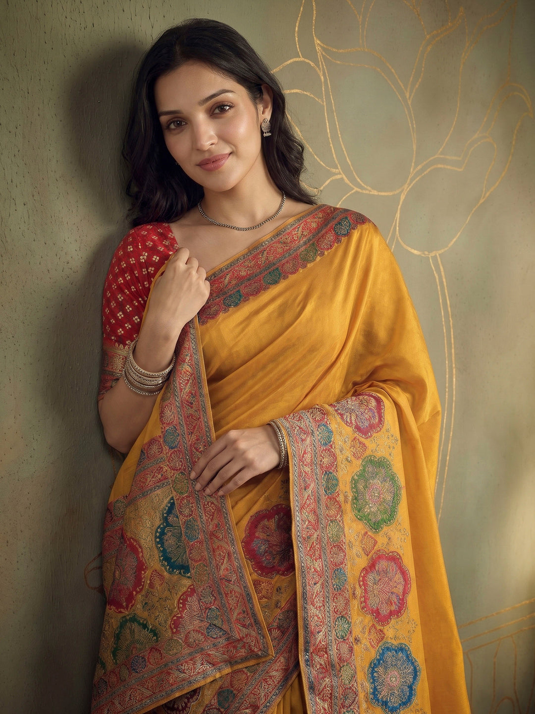 Mustard Dola Silk Woven Saree