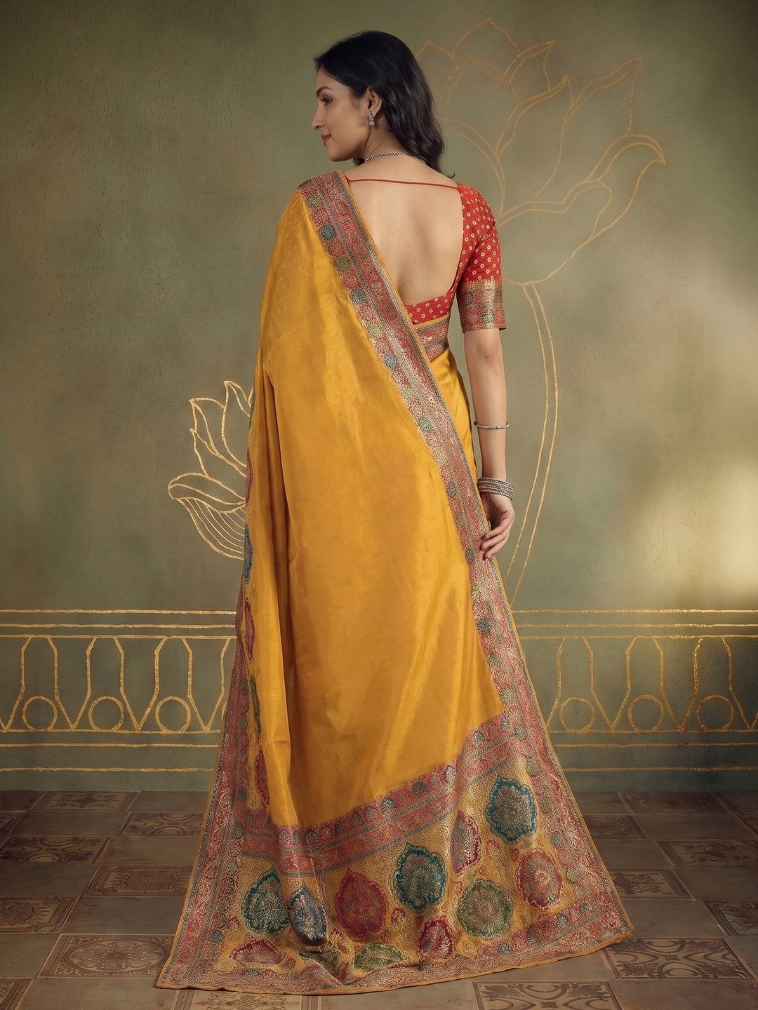 Mustard Dola Silk Woven Saree
