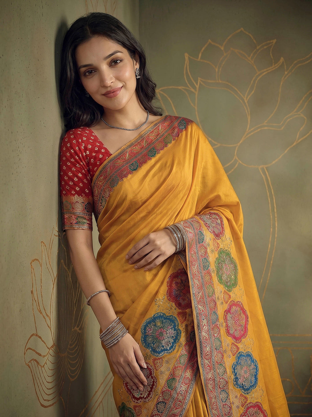 Mustard Dola Silk Woven Saree