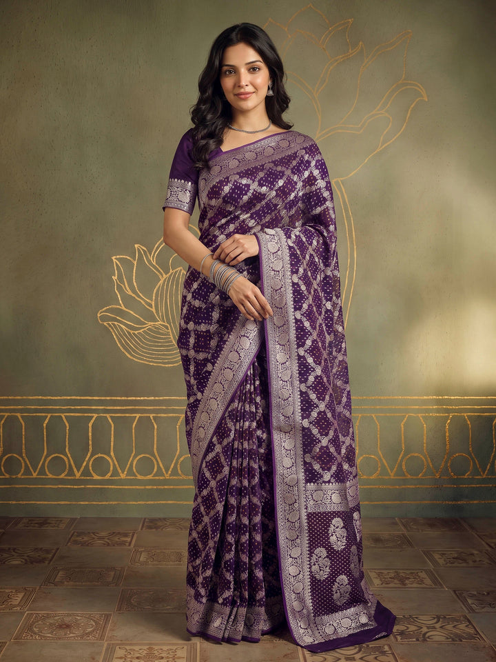 Purple Georgette Plain Saree