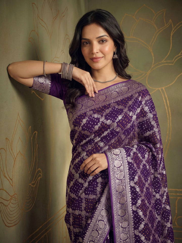 Purple Georgette Plain Saree