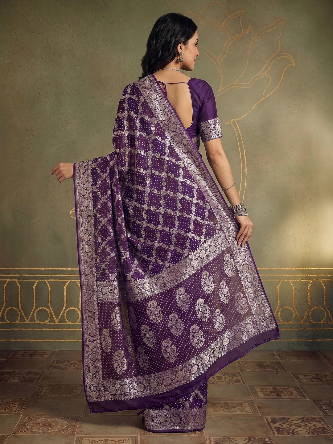 Purple Georgette Plain Saree