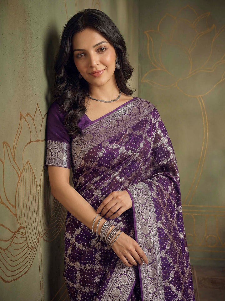 Purple Georgette Plain Saree