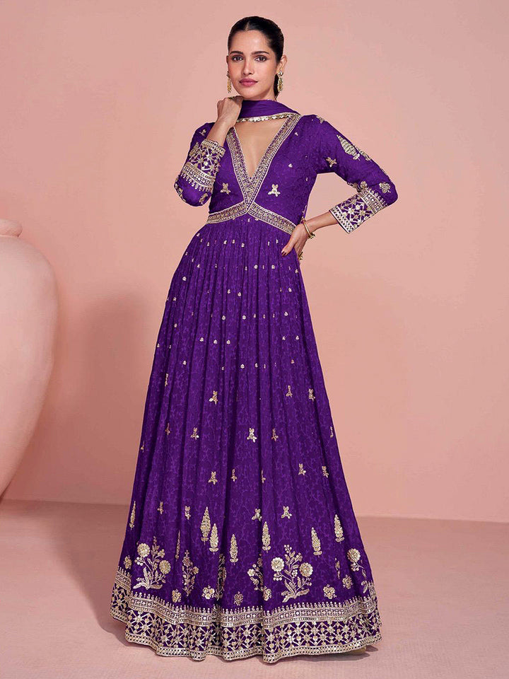 Purple Georgette Embroidered Gown With Dupatta