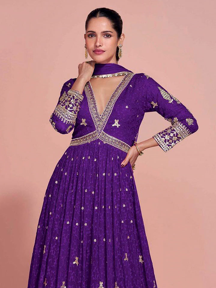Purple Georgette Embroidered Gown With Dupatta