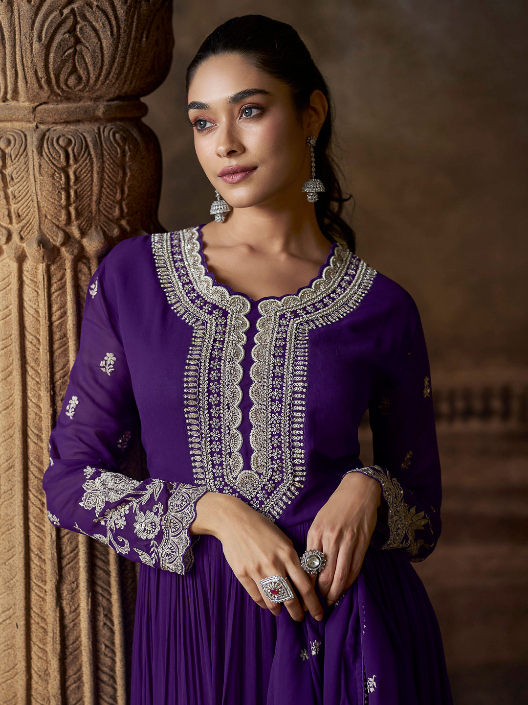 Purple Georgette Embroidered Gown With Dupatta