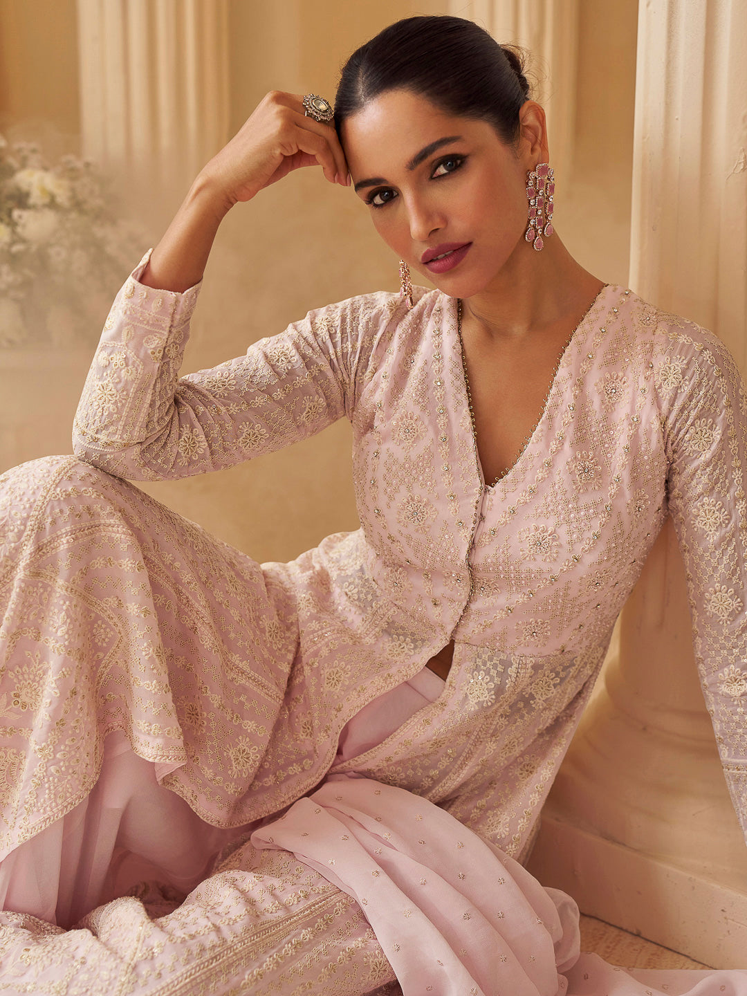 Pink Georgette Embroidered Anarkali Gown With Dupatta