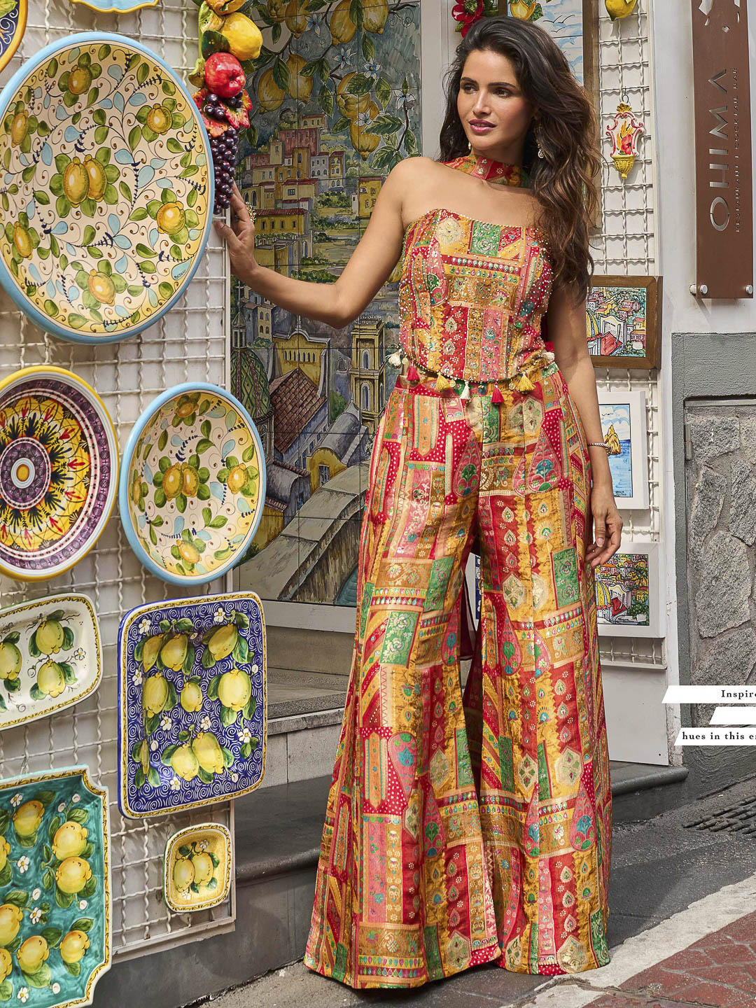 Multi-Colored Art Silk Printed Strapless tube bodice With Palazzo &amp; Dupatta