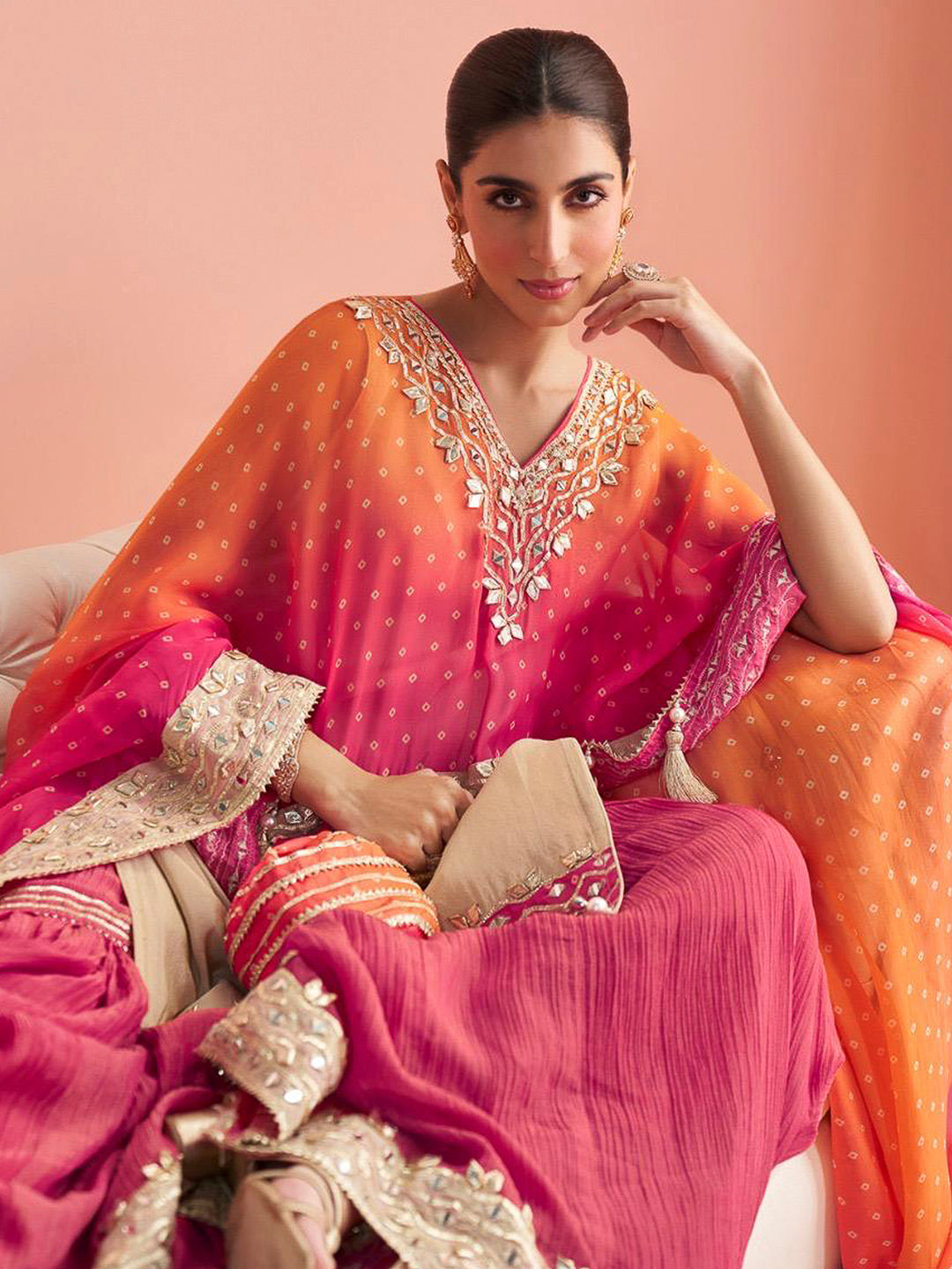 Multi-Colored Art Silk Embroidered short kurti With Sharara Pant &amp; Jacket
