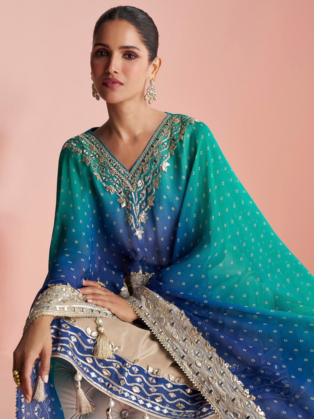Multi-Colored Art Silk Embroidered Short kurti With Sharara Pant &amp; Jacket