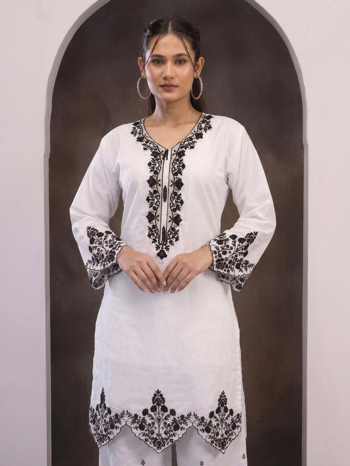 White Art Silk Embroidered Semi Stitched Short Kurta With Palazzo &amp; Dupatta