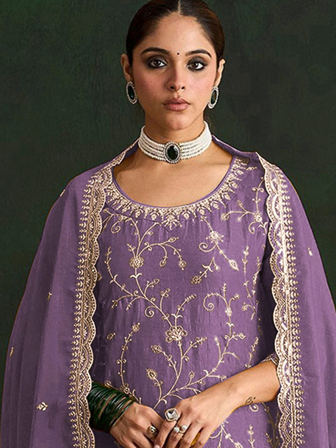 Purple Art Silk Embroidered Semi Stitched Straight Kurta With Pant &amp; Dupatta