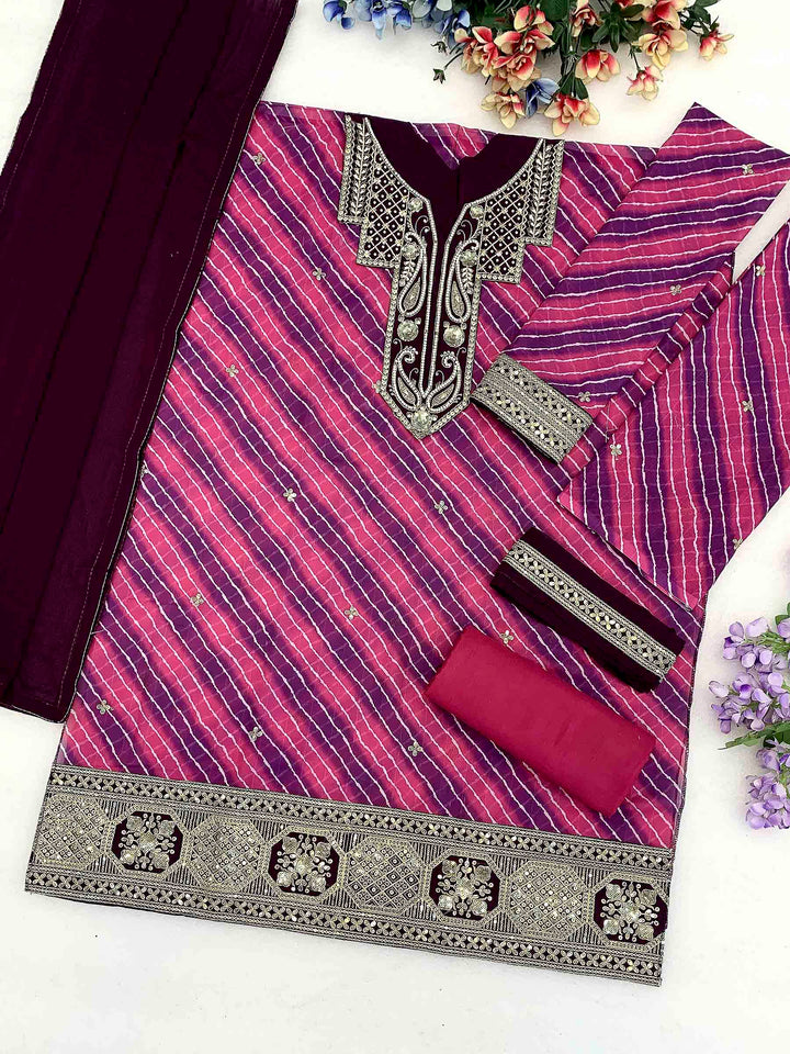 Purple Georgette Hand Work Semi Stitched Straight Kurta With Flared Sharara &amp; Dupatta