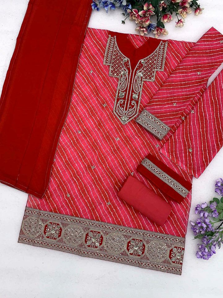 Magenta Georgette Hand Work Semi Stitched Straight Kurta With Flared Sharara &amp; Dupatta