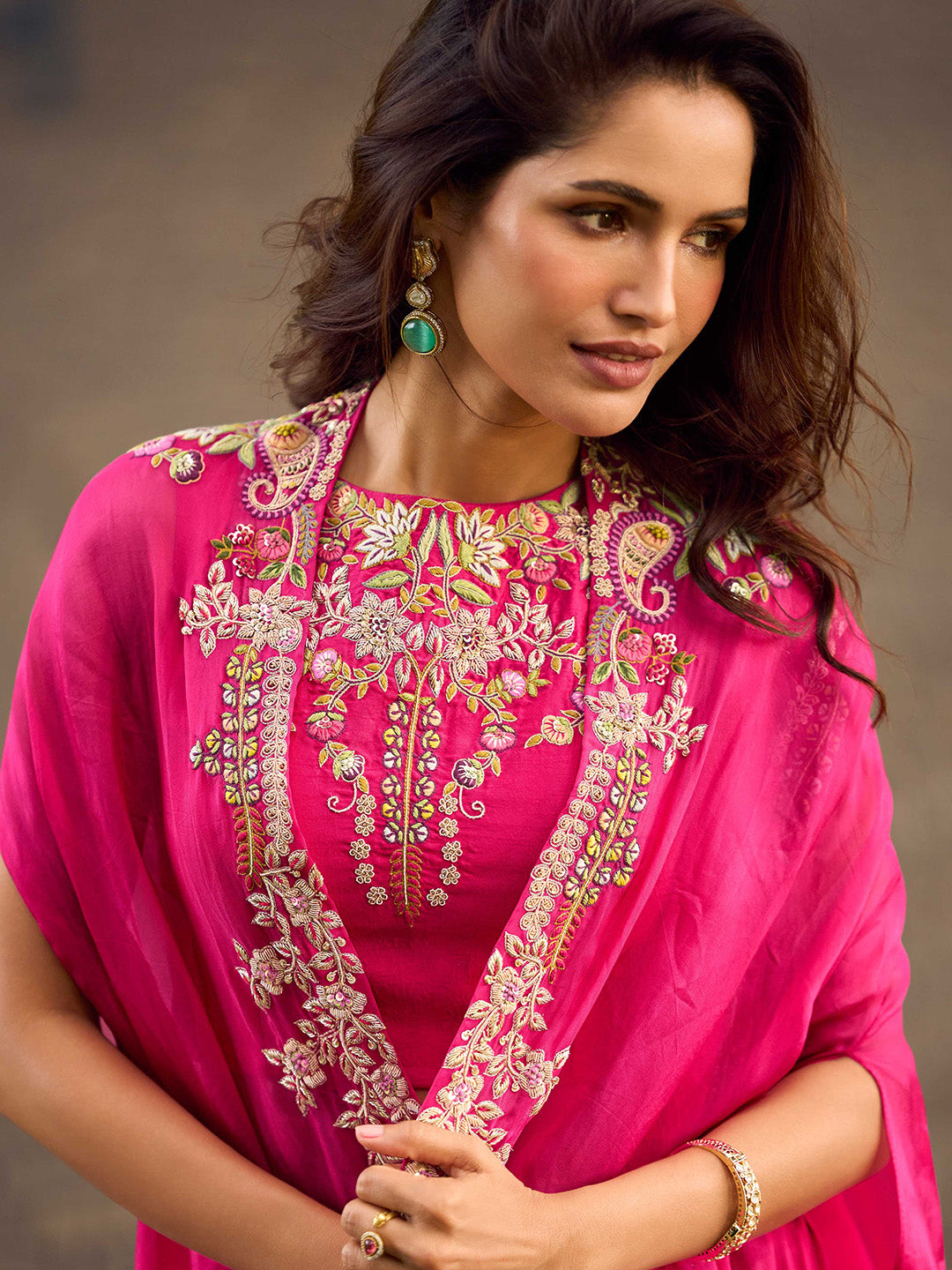 Rani Georgette Embroidered Blouse &amp; Flared Sharara With Jacket