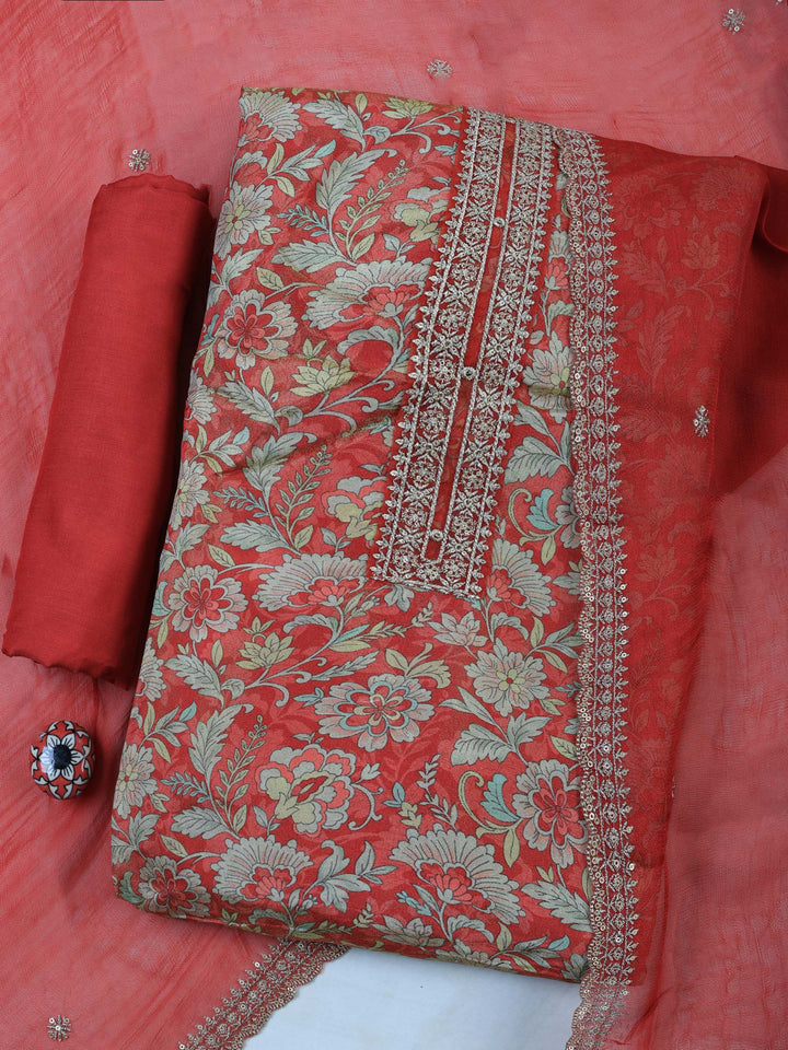 Coral Tissue Printed Unstitched Dress Material