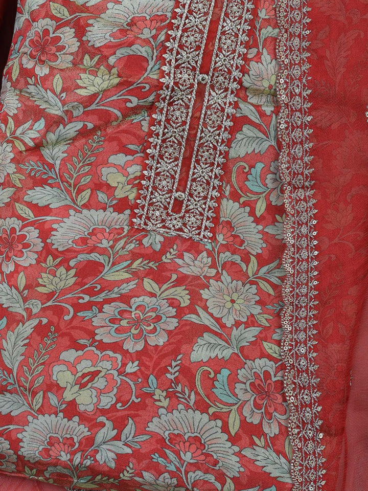 Coral Tissue Printed Unstitched Dress Material