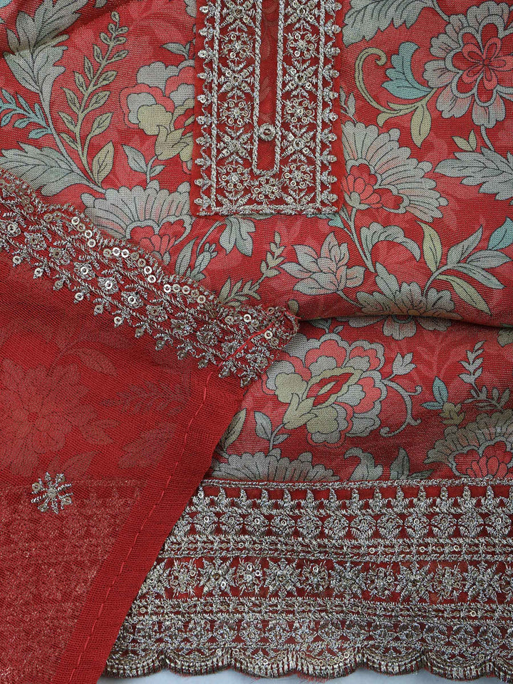 Coral Tissue Printed Unstitched Dress Material