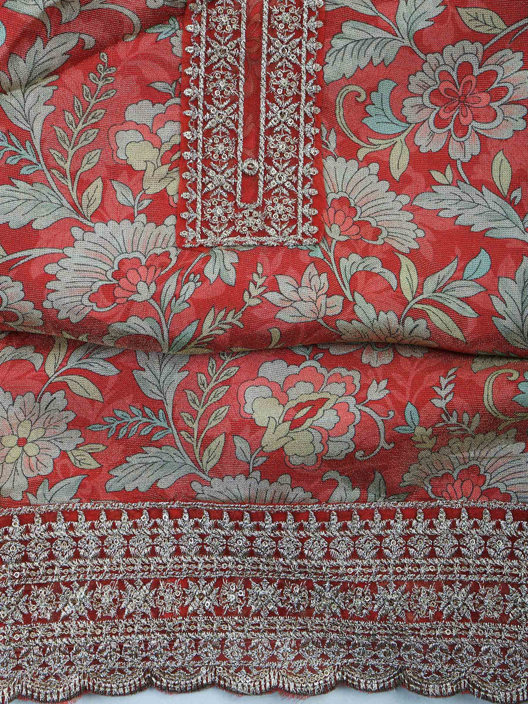 Coral Tissue Printed Unstitched Dress Material