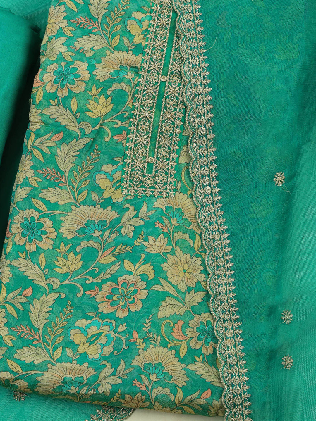 Green Tissue Printed Unstitched Dress Material