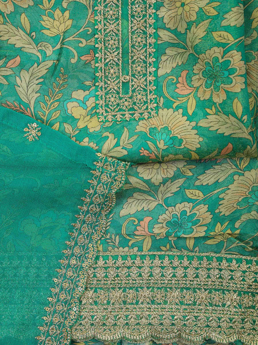 Green Tissue Printed Unstitched Dress Material
