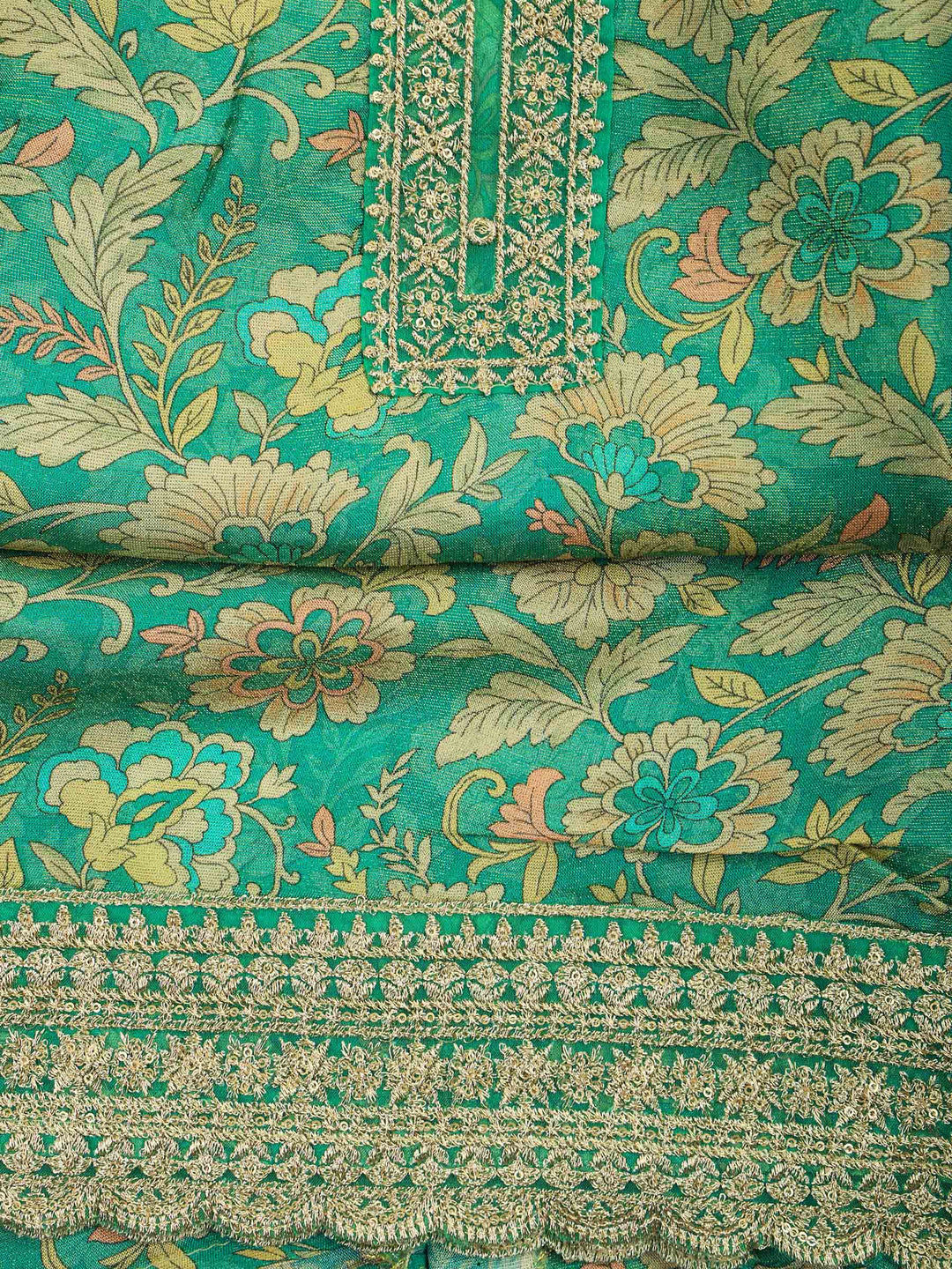 Green Tissue Printed Unstitched Dress Material