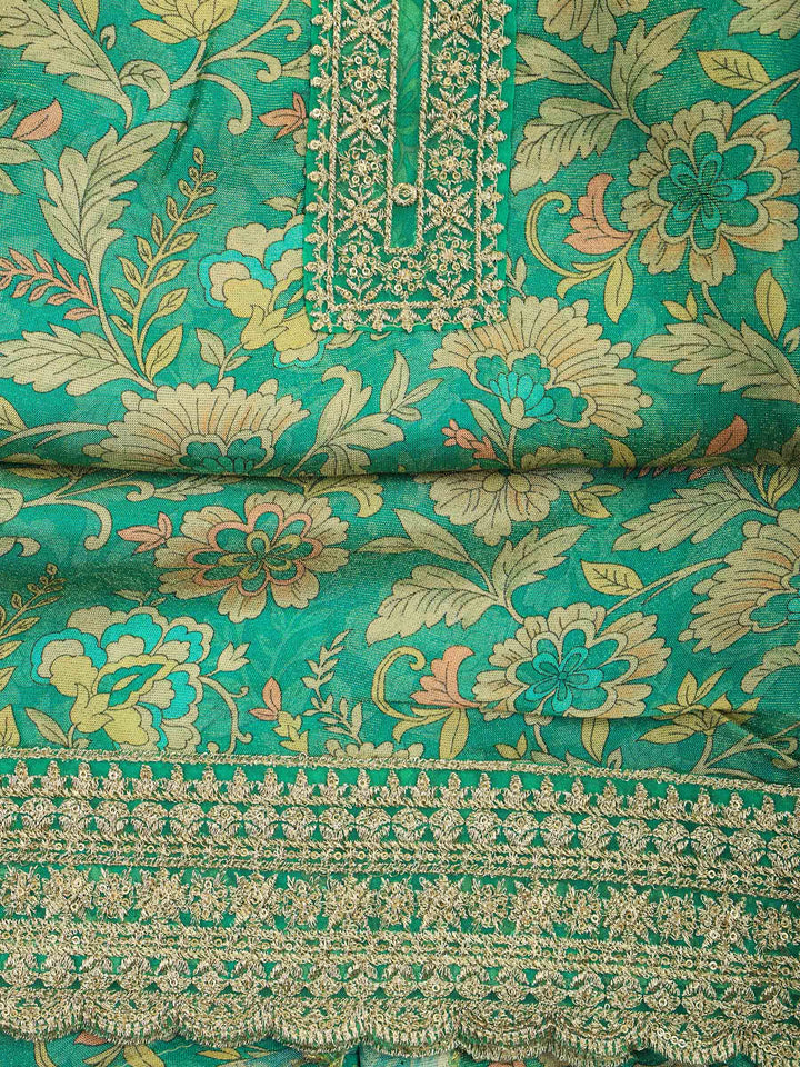 Green Tissue Printed Unstitched Dress Material
