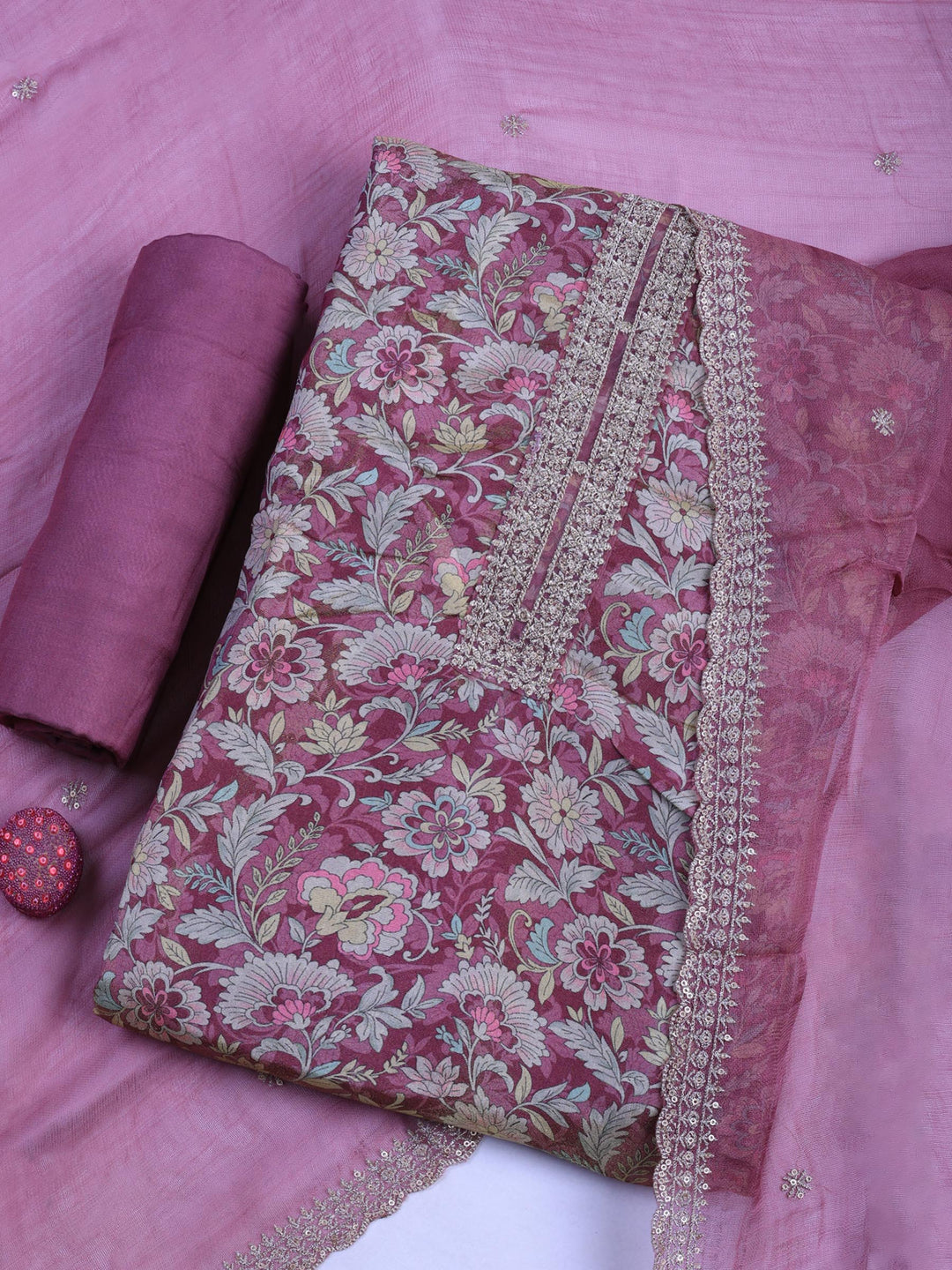 Mauve Tissue Printed Unstitched Dress Material
