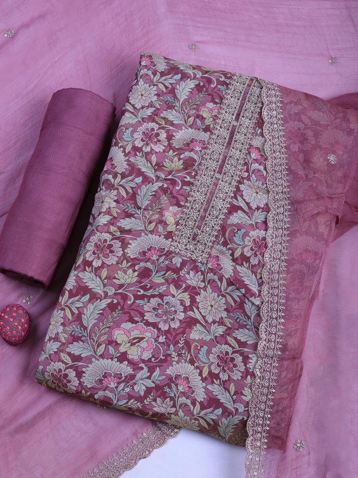 Mauve Tissue Printed Unstitched Dress Material
