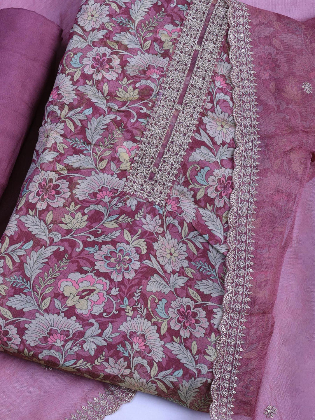 Mauve Tissue Printed Unstitched Dress Material
