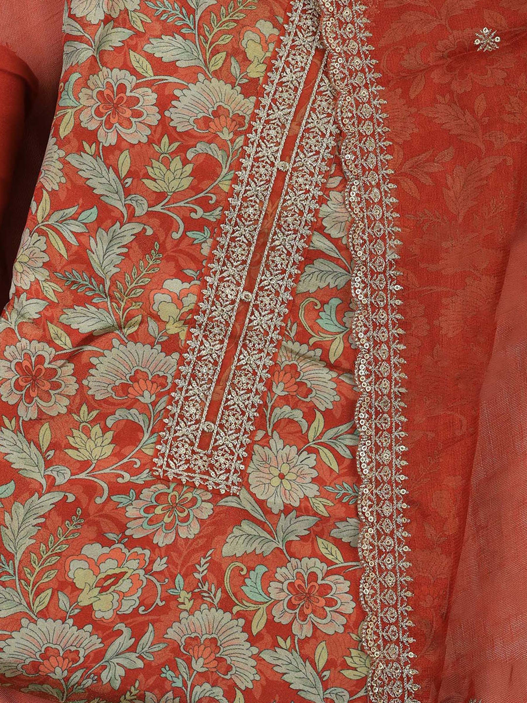 Rust Tissue Printed Unstitched Dress Material
