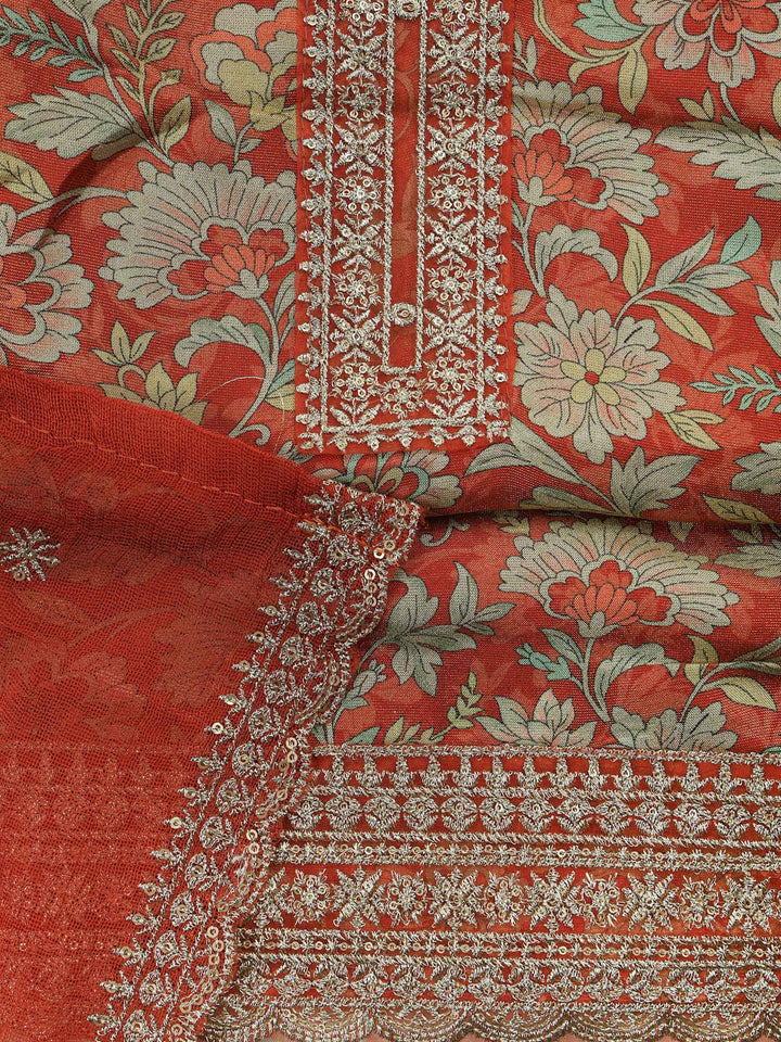 Rust Tissue Printed Unstitched Dress Material