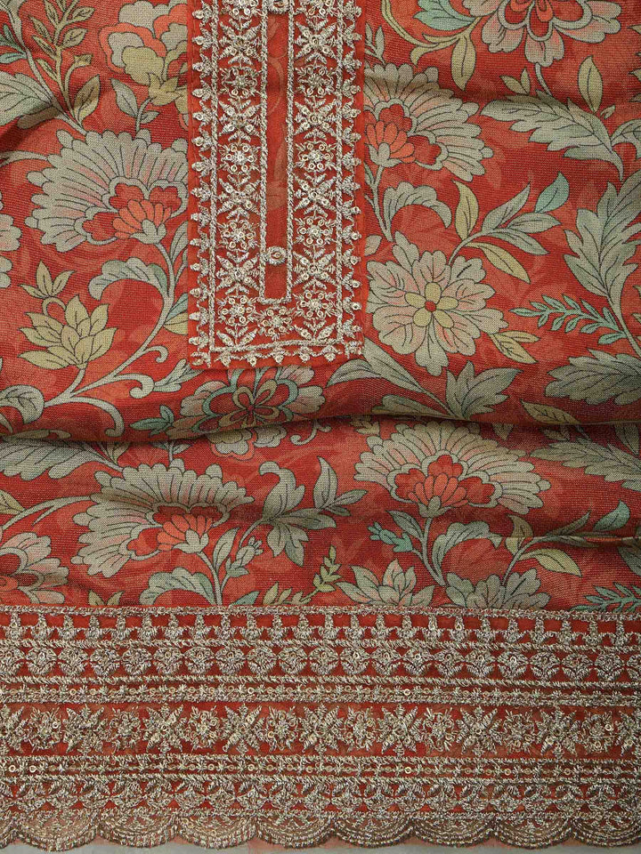 Rust Tissue Printed Unstitched Dress Material