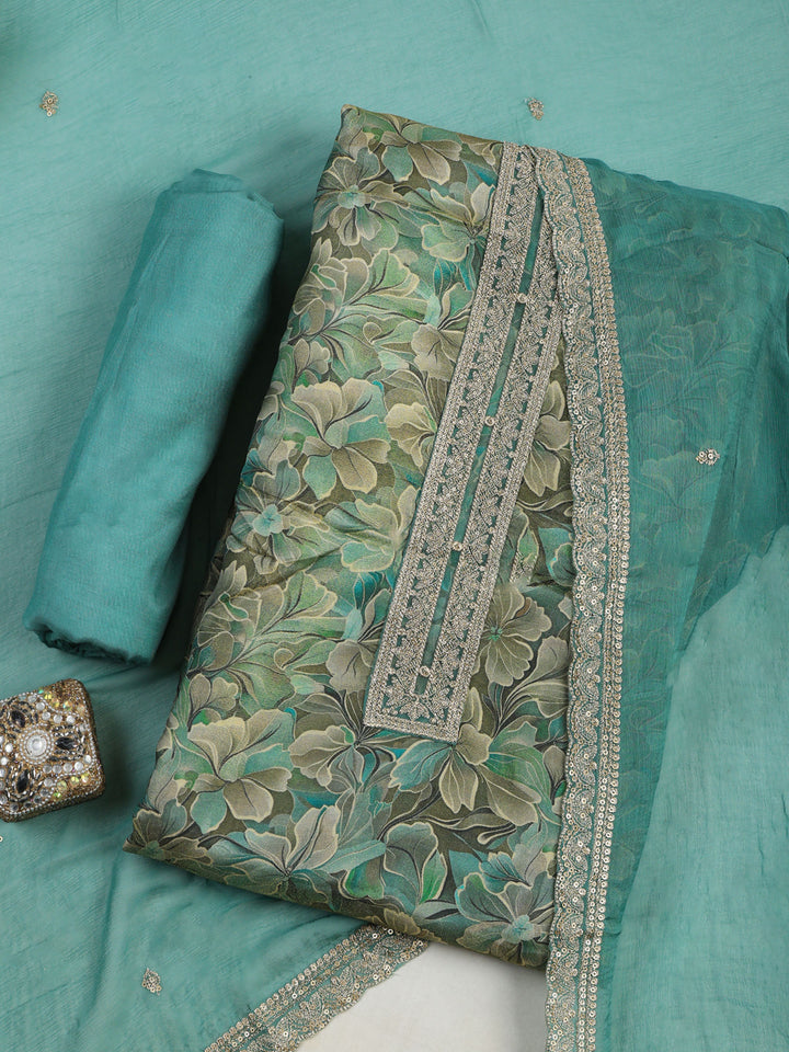Green Tissue Printed Unstitched Dress Material