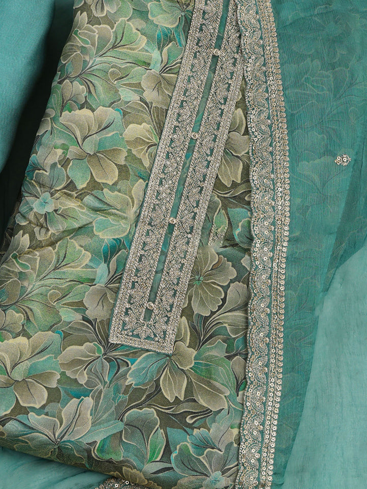 Green Tissue Printed Unstitched Dress Material