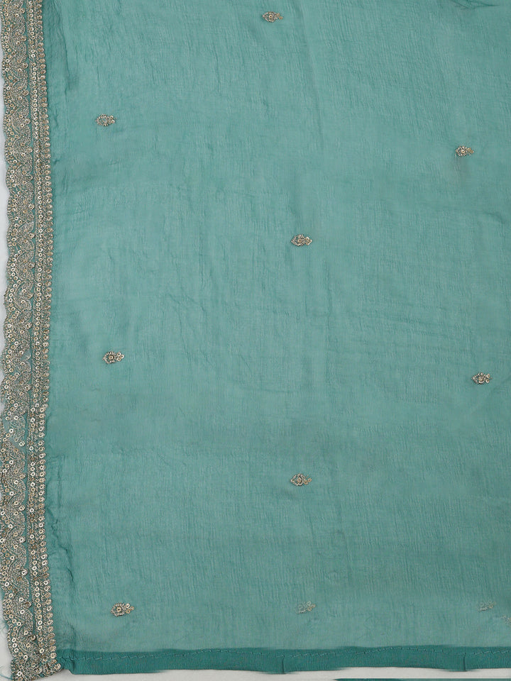 Green Tissue Printed Unstitched Dress Material