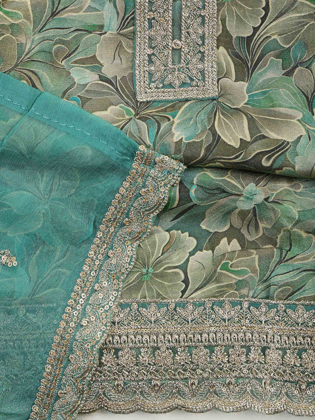 Green Tissue Printed Unstitched Dress Material