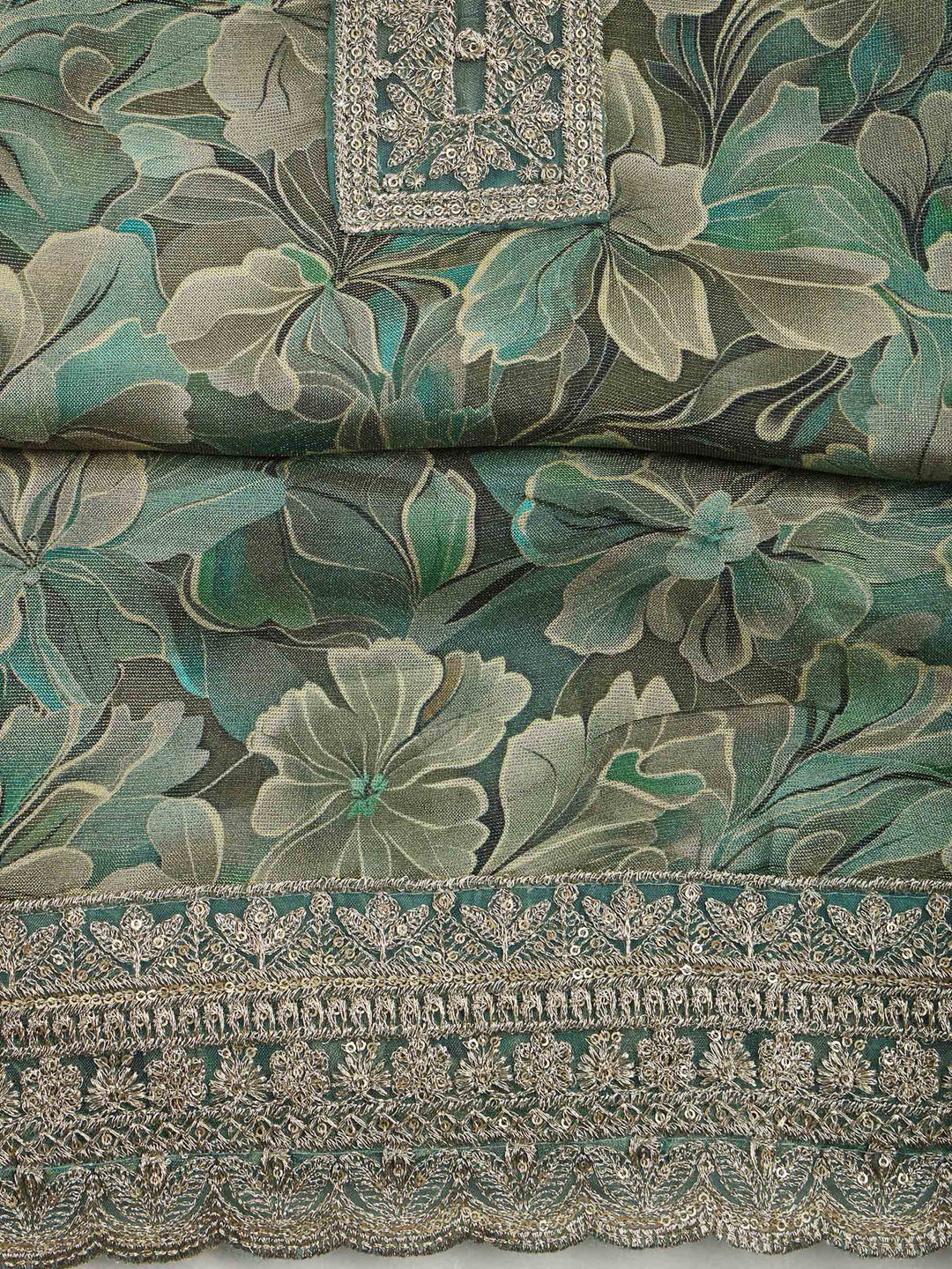 Green Tissue Printed Unstitched Dress Material
