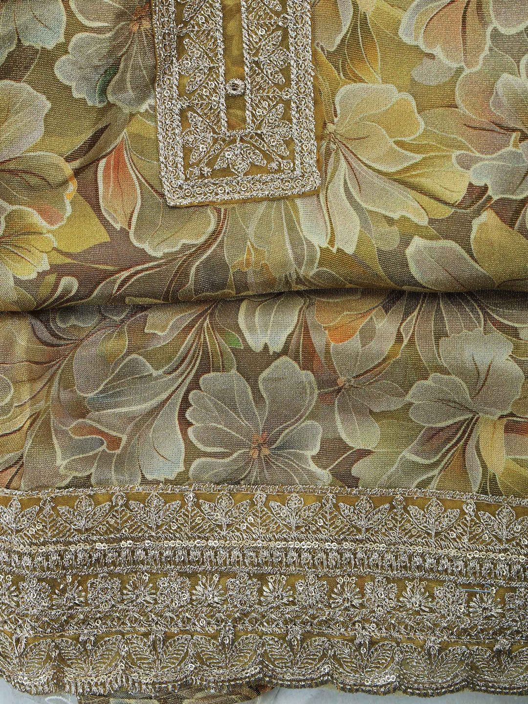Mehndi Tissue Printed Unstitched Dress Material