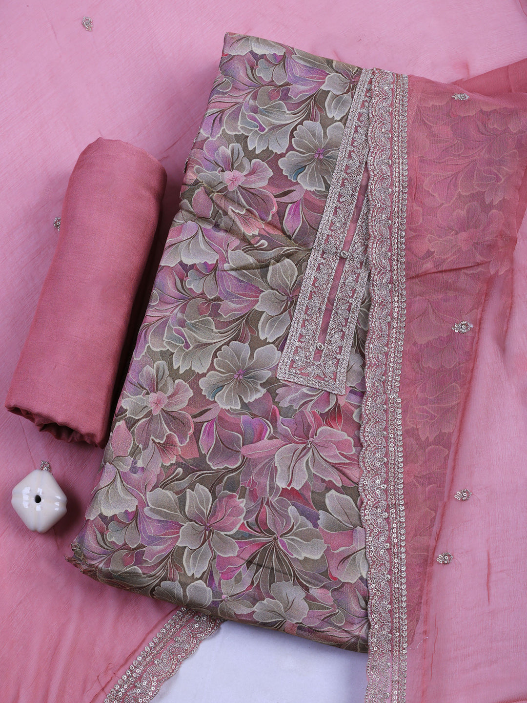 Pink Tissue Printed Unstitched Dress Material