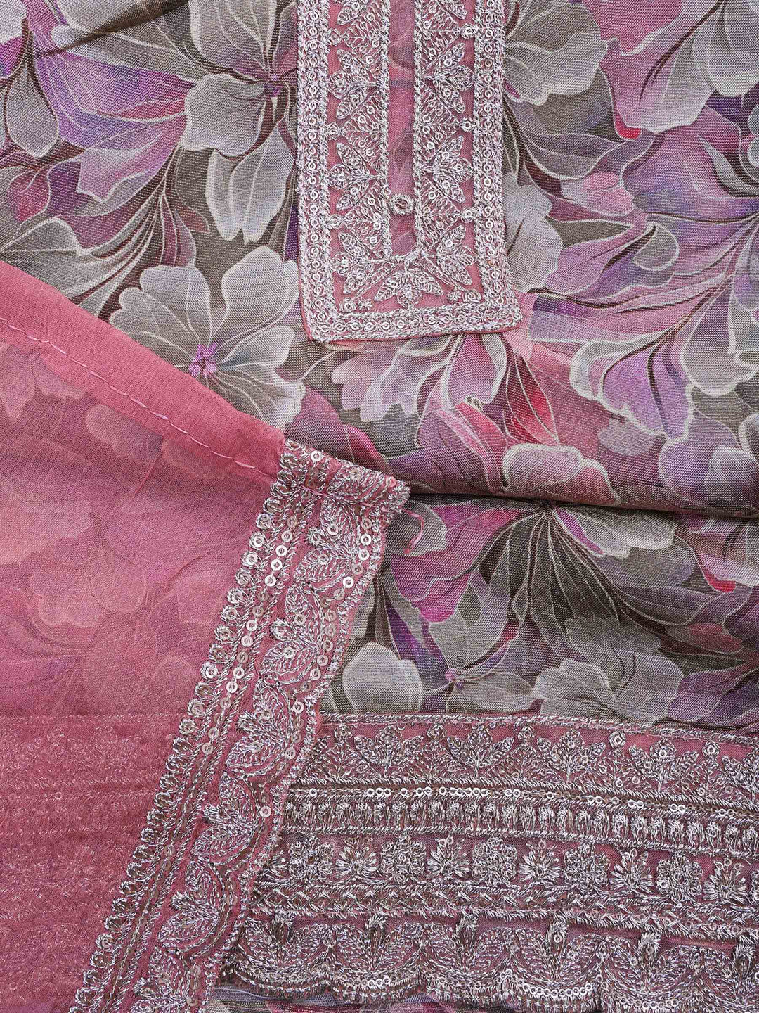 Pink Tissue Printed Unstitched Dress Material