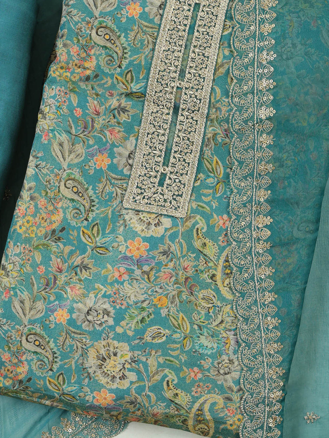 Dull-Green Tissue Printed Unstitched Dress Material