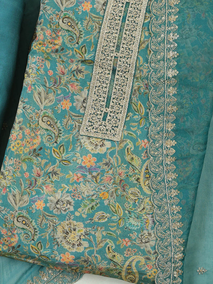 Dull-Green Tissue Printed Unstitched Dress Material
