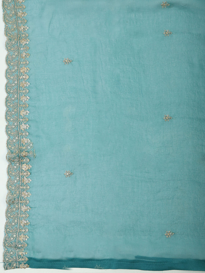 Dull-Green Tissue Printed Unstitched Dress Material