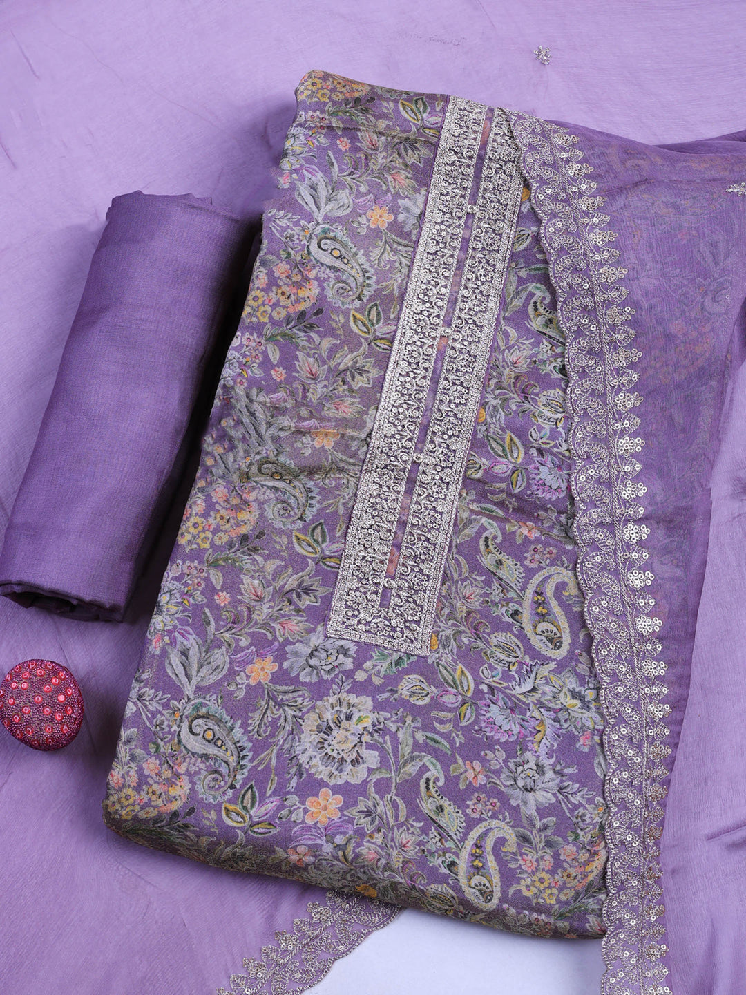 Mauve Tissue Printed Unstitched Dress Material
