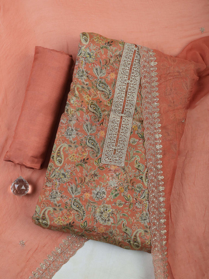 Peach Tissue Printed Unstitched Dress Material
