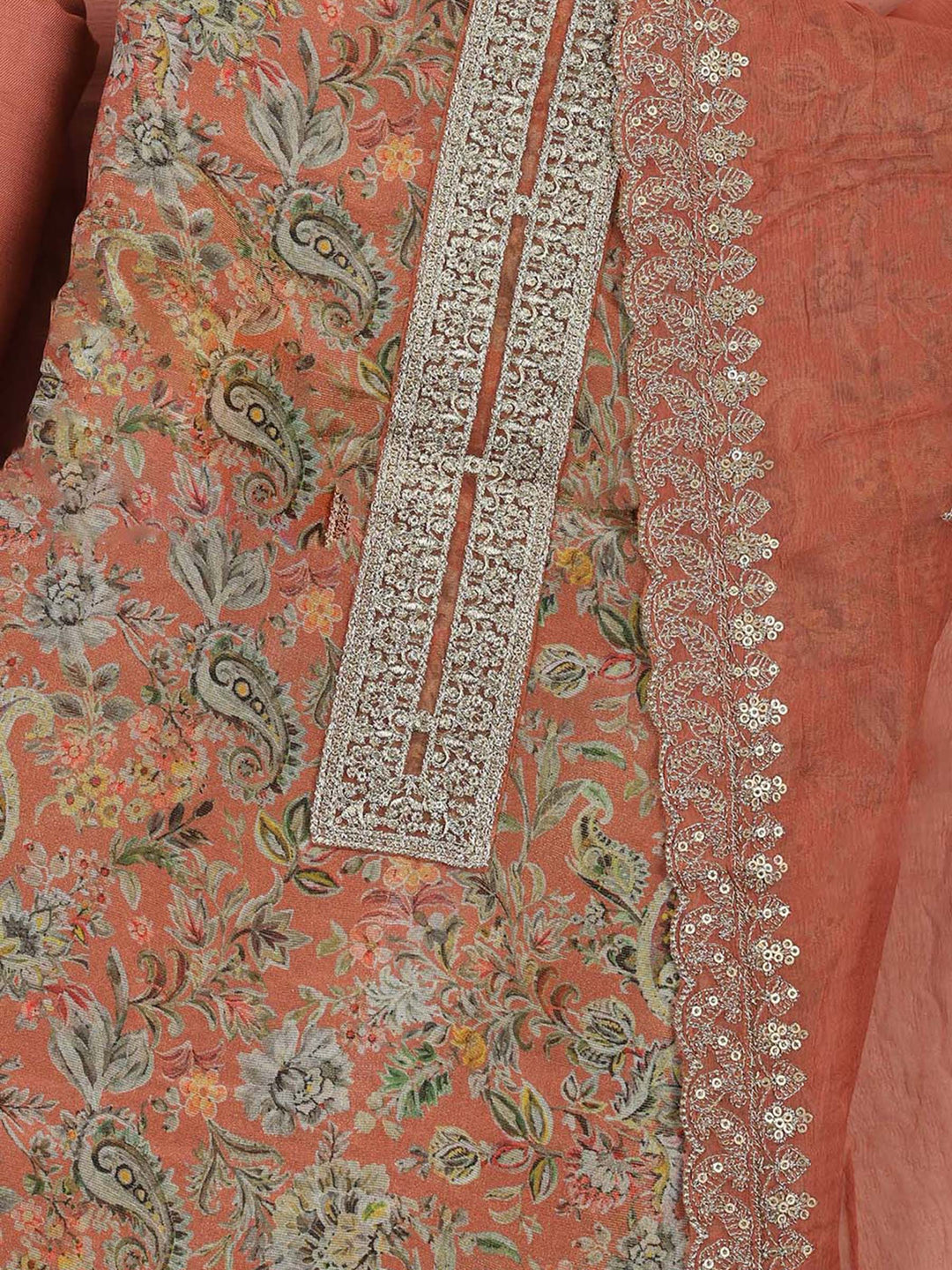 Peach Tissue Printed Unstitched Dress Material