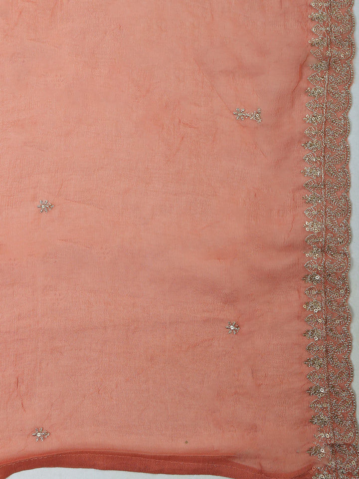 Peach Tissue Printed Unstitched Dress Material
