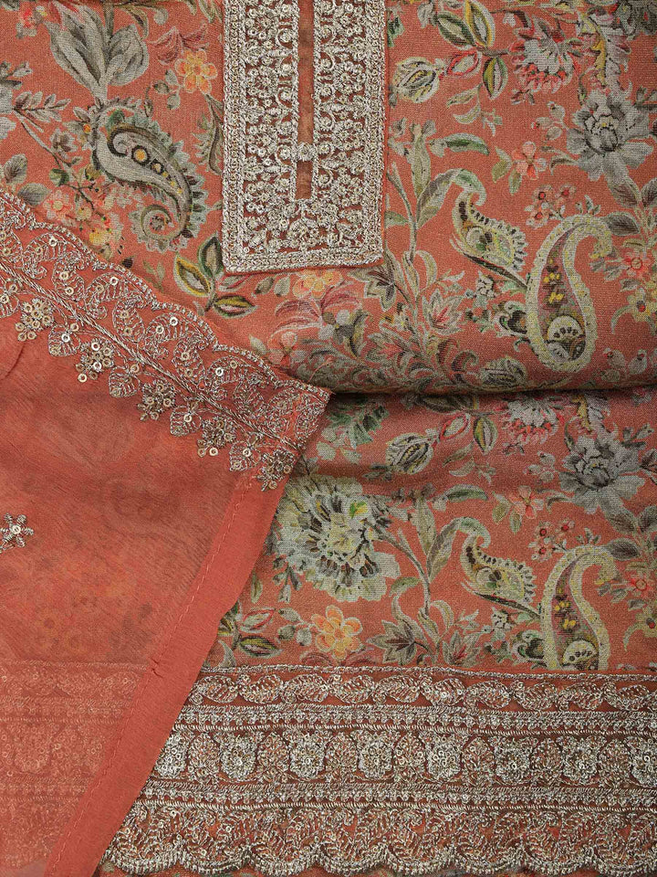 Peach Tissue Printed Unstitched Dress Material