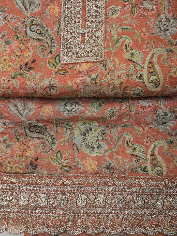 Peach Tissue Printed Unstitched Dress Material